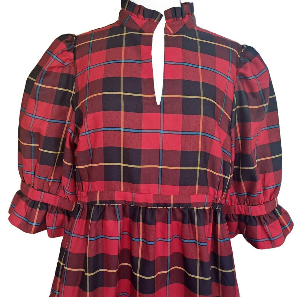 Gretchen Scott Teardrop Dress Plaidly Cooper  Red Plaid Size Large Preppy - Picture 9 of 12